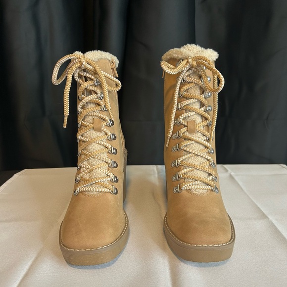 Dolce Vita Tan Heeled Lace-Up Boots - Picture 3 of 9